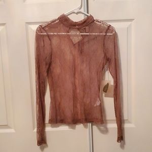 Mauve mockneck sheer lace top